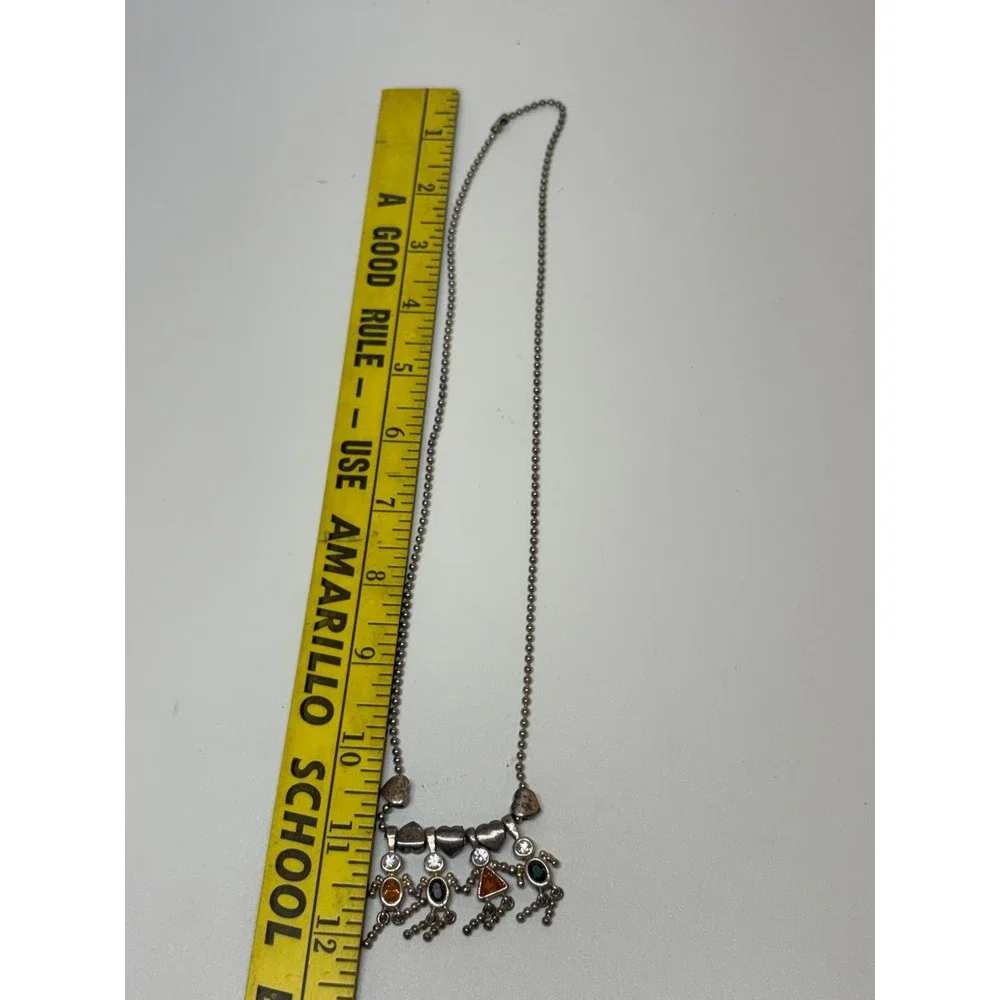 Vintage Silver Tone Ball Chain Necklace with Four Multi-Stone People Charms 22